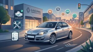 Современная иллюстрация автомобиля Renault Laguna для статьи о выборе подержанного авто в 2026 году