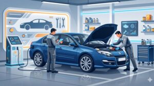 Современная иллюстрация автомобиля Renault Laguna для статьи о техническом обслуживании и уходе в 2026 году